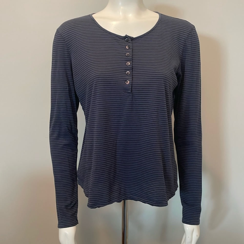 James Perse Standard Stripe Long Sleeve Tee Shirt Size 3 Blue with Black Stripes